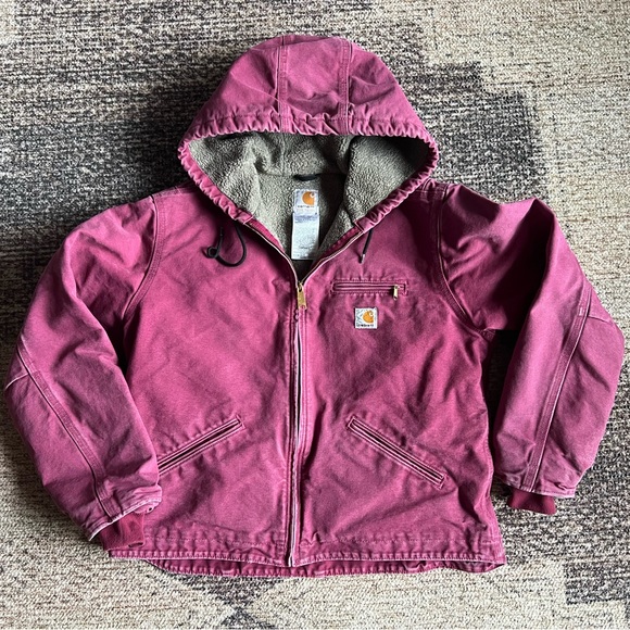 {SOLD} Original Carhartt Washed Sandstone Sierra Jacket Sherpa Lined WJ141 - Picture 2 of 6